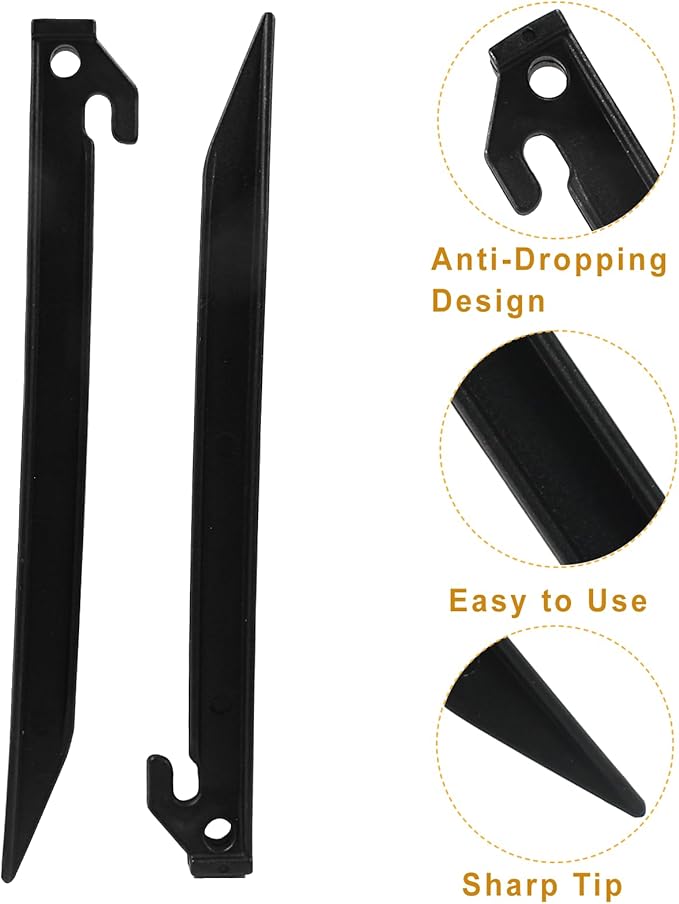 36 Pcs Plastic Tent Stakes, 9 Inch Heavy Duty Plastic Camping Stakes Tent Pegs for Sand, Beach, Woods, Black