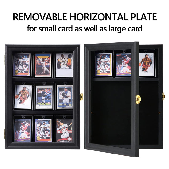 Verani Baseball Card Display Case - Sports Card Display Frame - Holds Sport Cards with UV Protection Clear View Lockable Wall Cabinet for Football Basketball Hockey Trading Card Black