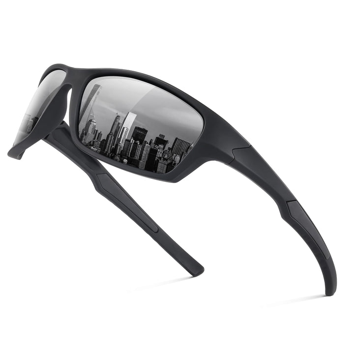 Fanshen Sports Polarized Sunglasses Men - Wrap Around Mens Sunglasses for Mens Womens Cycling Running UV Protection (Matte Black/Grey)