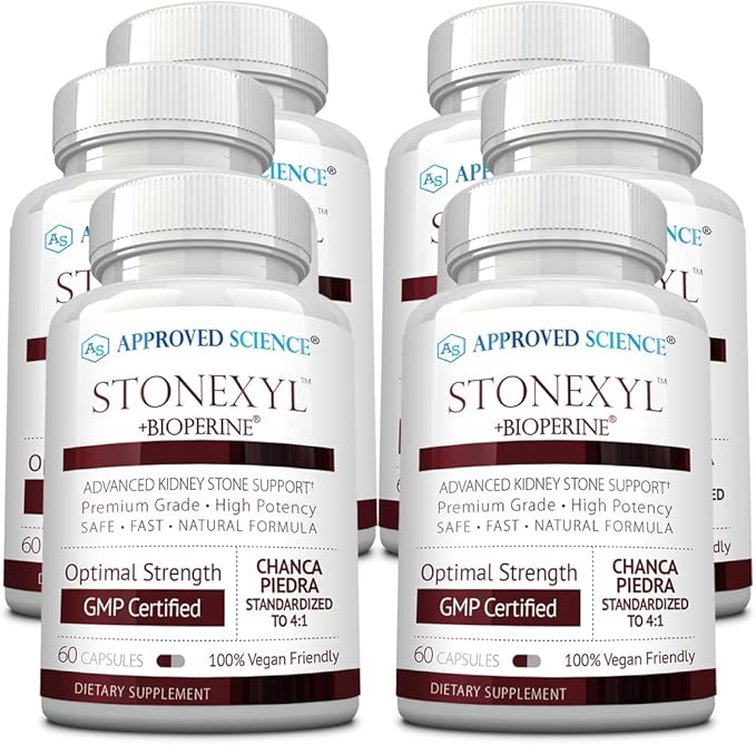 Approved Science Stonexyl - Herbal Support for Kidney Stones - 360 Capsules - Chanca Piedra - High Absorption - 6 Month Supply - Vegan