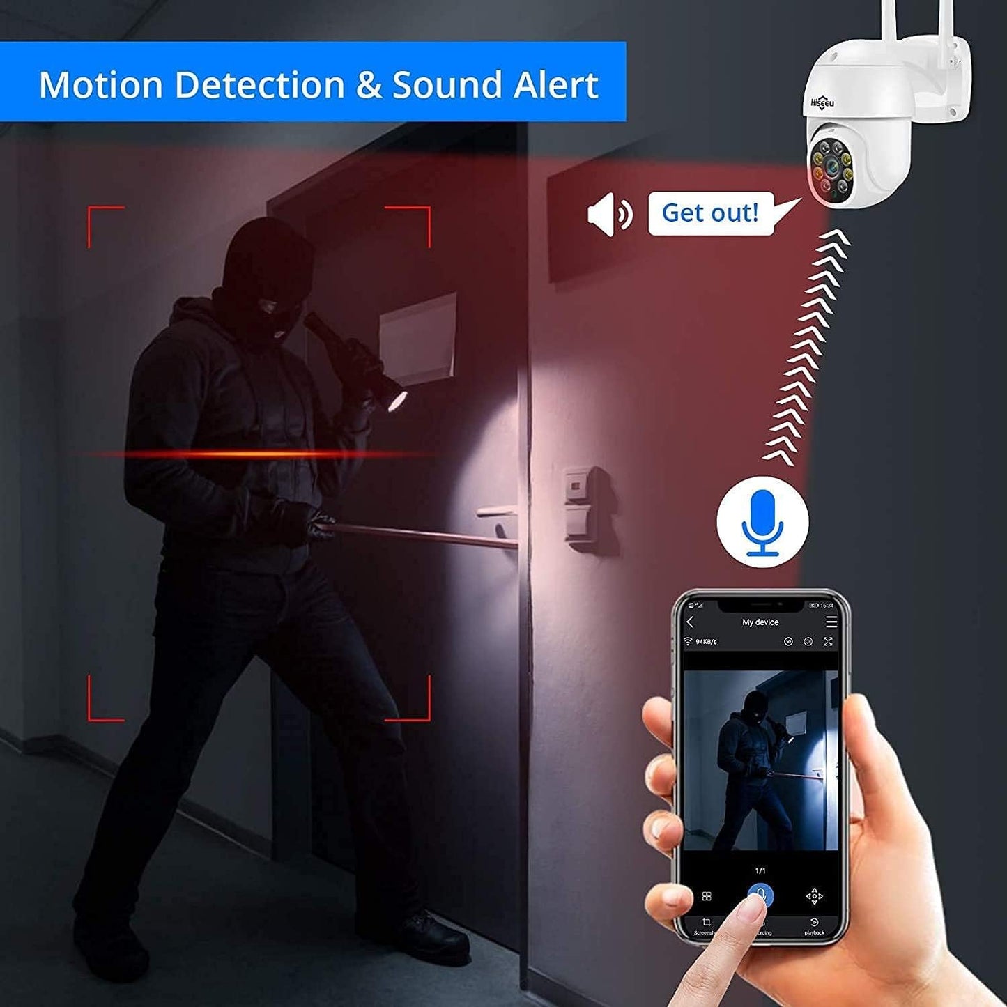 【2K+Auto Tracking】Security Camera Outdoor with Color Night Vision,Hiseeu 3MP PTZ Digital Zoom Wifi Security Camera 360° View CCTV Camera with 2-Way Audio,Auto Cruise,Remote Access,IP66 Waterproof