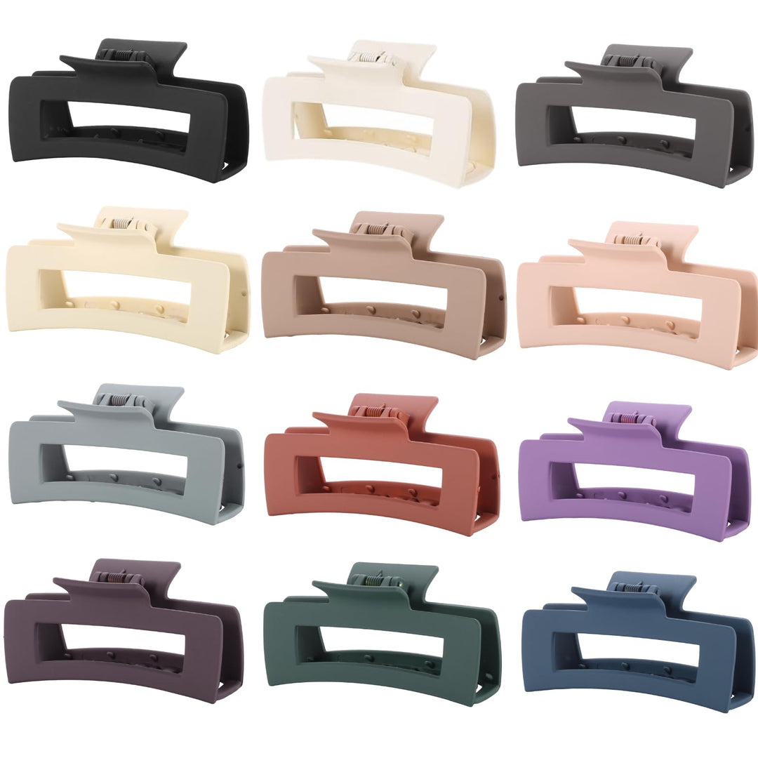 12 Pcs Large Square Hair Claw Clips for Women, 4.3-Inch Matte Rectangle Claw, Strong Hold Non-slip Hair Clips for Thick & Thin Hair