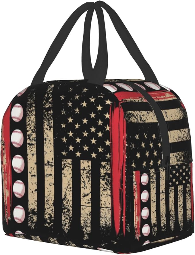Imiss Baseball Lunch Bag Outdoor Sports American Flag Insulated Lunch Box Container Reusable Cooler Lunch Tote for Boys Men School Work Office Travel