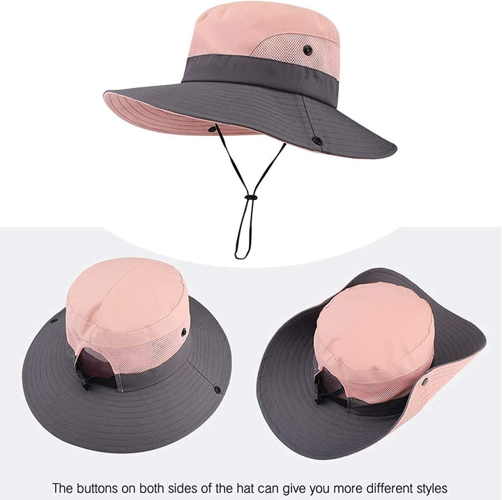 ZOORON 1 Pack Women's Ponytail Safari Sun Hat,Wide Brim UV Protection Outdoor Bucket Hat,Foldable Beach Summer Fishing Hat(beige)
