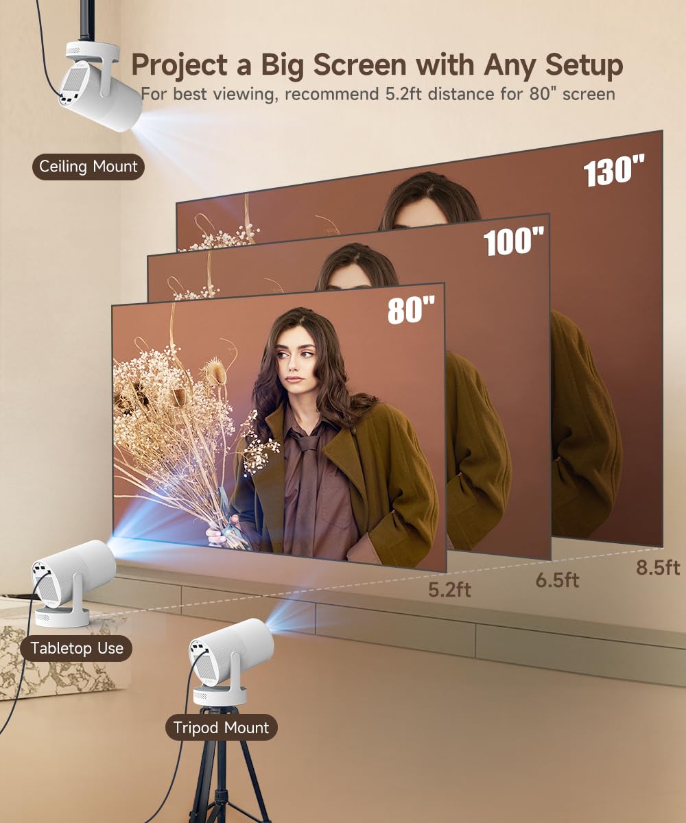 【Electric Focus】 Magcubic Mini Projector 4K Support, Portable Projector with WiFi 6 and Bluetooth 5.4, Smart Proyector, 5W Soundbase Speaker, 180° Rotation for Home Theater HY300 Ultra