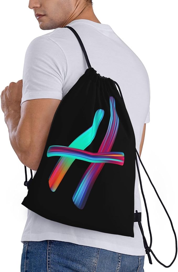Drawstring Bags Initial Drawstring Backpack Sackpack Black Draw String Cinch Bags for Sports, Gym, Travel, Swimming, Beach, Camping, Rainbow Letter H