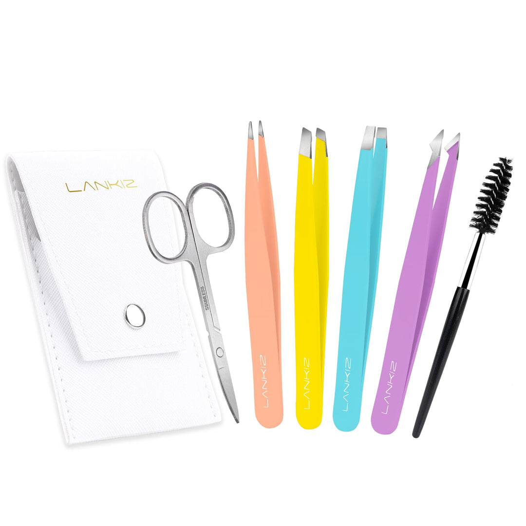 Lankiz Tweezer Set, 6 Pcs Eyebrows Tweezers Set With Travel Case Professional Stainless Steel Tweezers For Women & Men, Great Pr