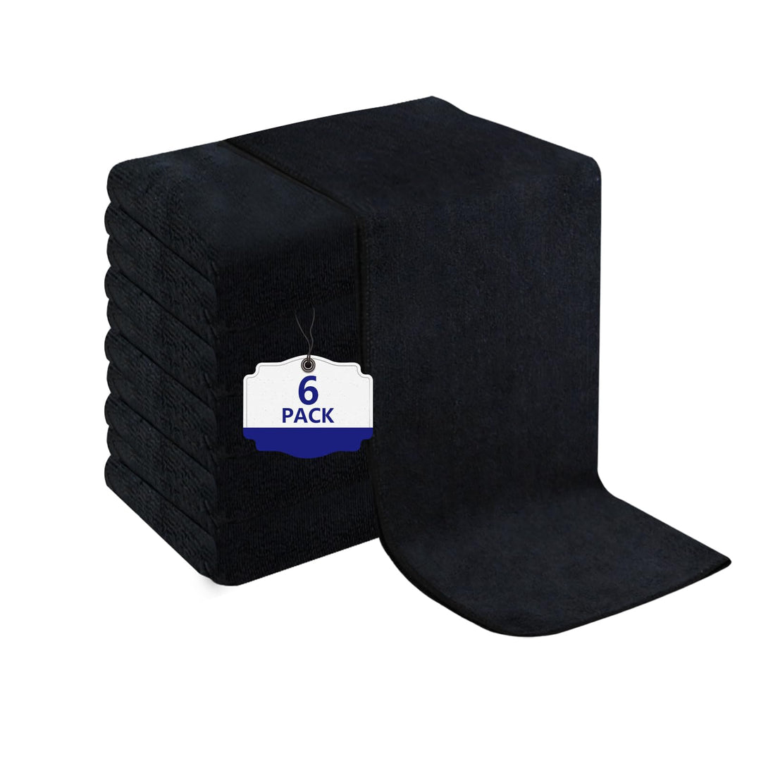 Puomue 6 Pack Black Salon Towels, Super Soft and Absorbent Microfiber Hair Towel for Salon, Bath, Spa, Pool and Home, 27 inch X 16 inch, Black