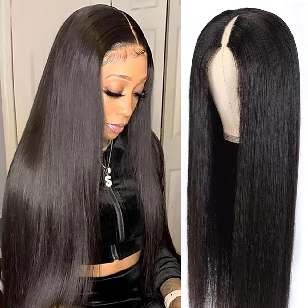 Pobokix V Part Wigs Human Hair Straight Brazilian Human Hair Wigs For Black Women Upgrade U Part Wigs No Leave Out No Sew In No