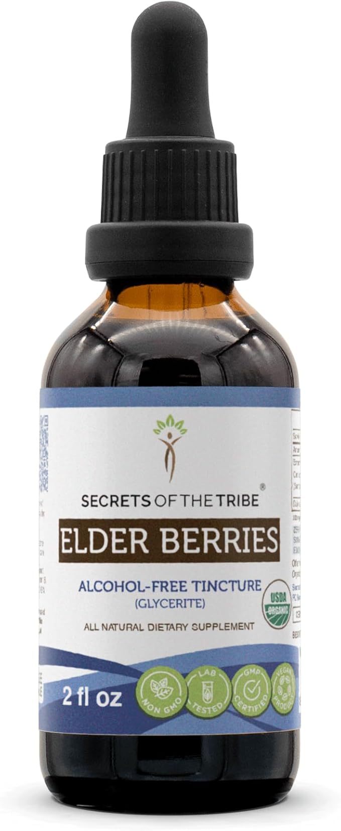 Secrets of the Tribe Elder Berries USDA Organic | Alcohol-Free Extract, High-Potency Herbal Drops | Made from 100% Certified Organic Elder Berries (Sambucus Nigra) Dried Berry (2 oz)