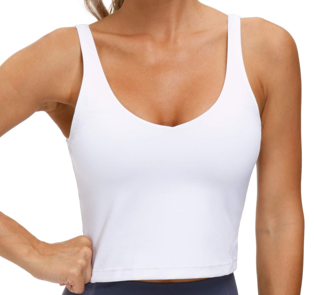 Women’s Longline Sports Bra Wirefree Padded Medium Support Yoga Bras Gym Running Workout Tank Tops (White, X-Small)