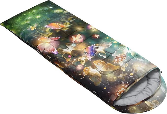 AILONEN Kids Floral Cat Camping Sleeping Bags,Lightweight & Waterproof,3 Season Warm & Cool Weather,Kawaii Kitten Sleeping Bags for Girls Adults,Travelling,Outdoors