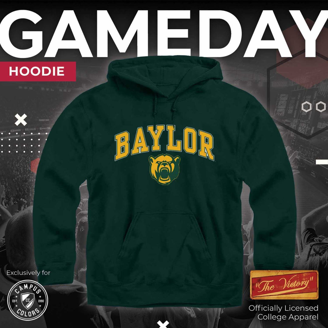 Campus Colors Adult Arch & Logo Soft Style Gameday Hooded Sweatshirt (Baylor Bears - Green, XX-Large)