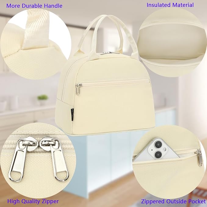FlowFly Insulated Lunch Cooler Bag - Tote Organizer for Women/Men, Beige