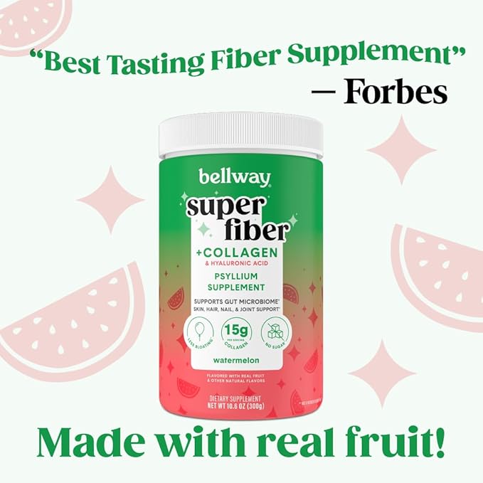 Bellway Super Fiber Powder + Collagen, Watermelon Shaker Bottle Bundle