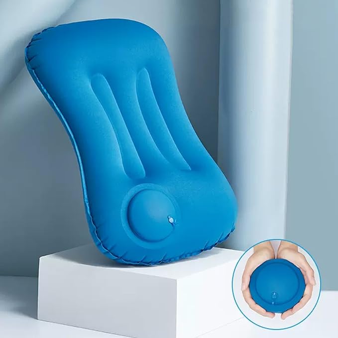 2Pcs Inflatable Camping Travel Pillow Compressible Compact Comfortable Ergonomic Inflating Pillows for Neck & Lumbar Support While Hiking Camping Backpacking Working(Blue)
