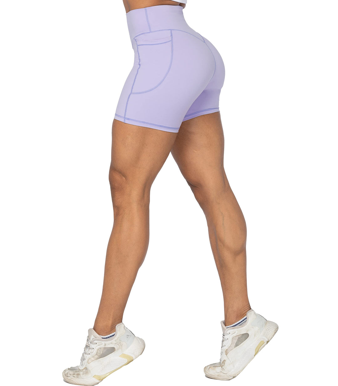 Sunzel No Front Seam Biker Shorts for Women with Pockets, Yoga Workout Gym Bike Shorts with Tummy Control 5" Lilac X-Small