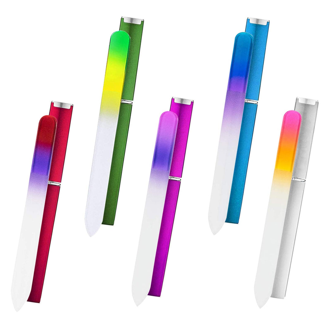 5 Pack Glass Nail File With Case, Crystal Fingernail Files, Double Sided Finger Nail Files, Professional Manicure Nail Care For