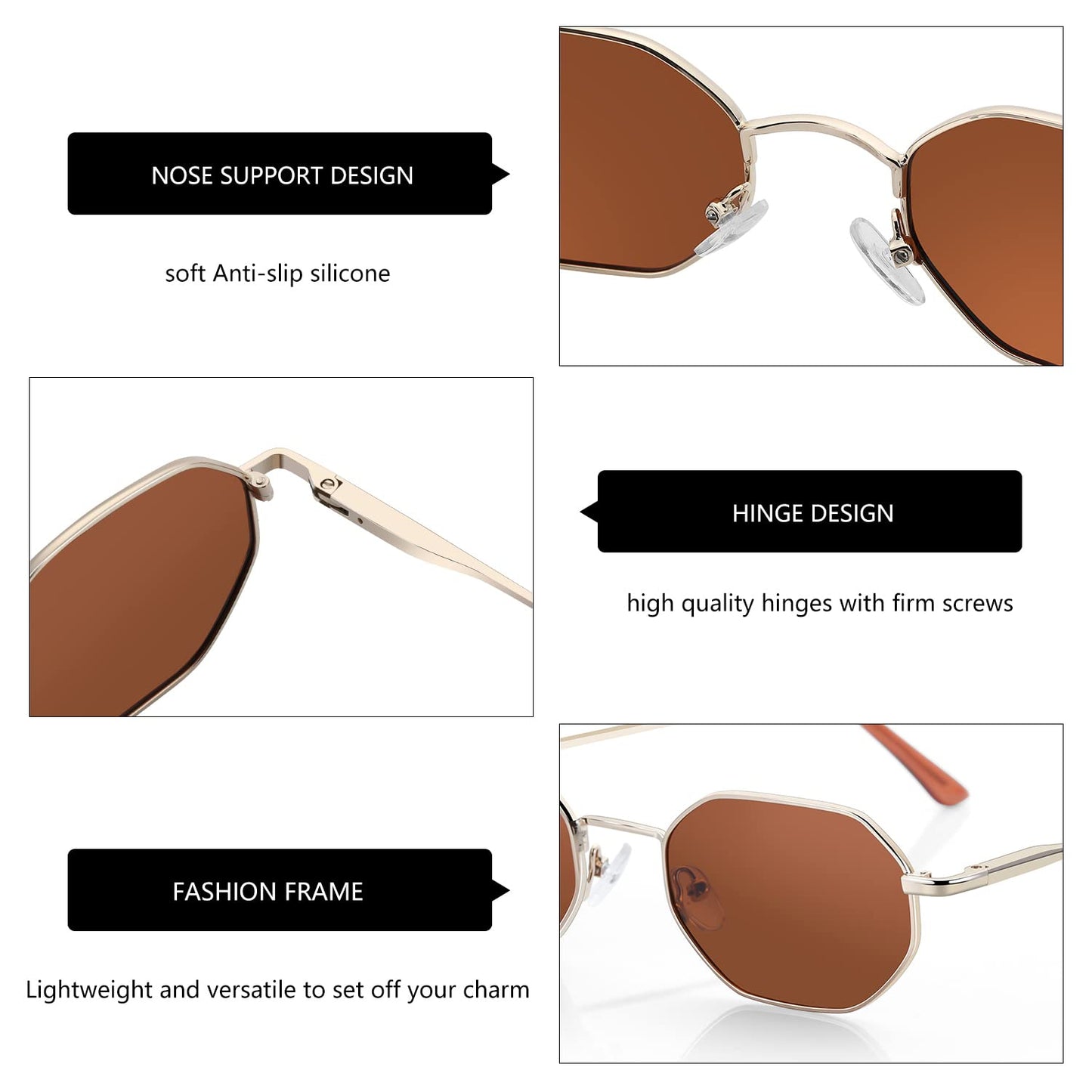 ZENOTTIC Small Octagonal Polarized Sunglasses for Women Men Hippie Metal Frame Retro Rectangle Sun Glasses