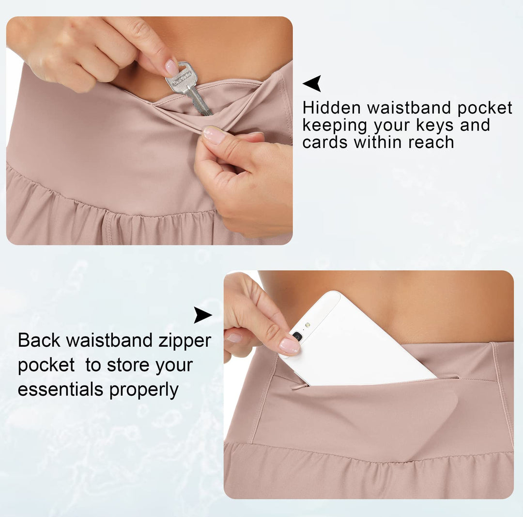 THE GYM PEOPLE Womens High Waisted Running Shorts Quick Dry Athletic Workout Shorts with Mesh Liner Zipper Pockets(Soft Pink, Small)