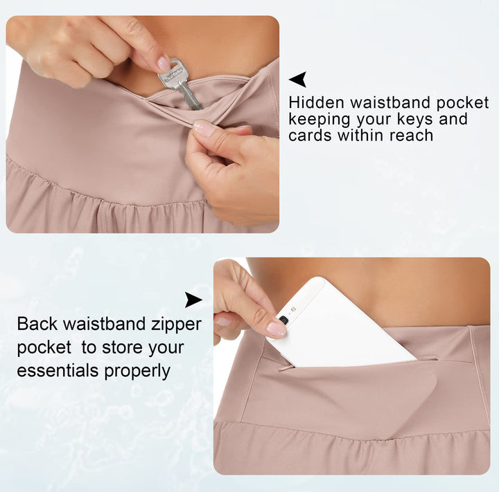 THE GYM PEOPLE Womens High Waisted Running Shorts Quick Dry Athletic Workout Shorts with Mesh Liner Zipper Pockets(Soft Pink, Small)