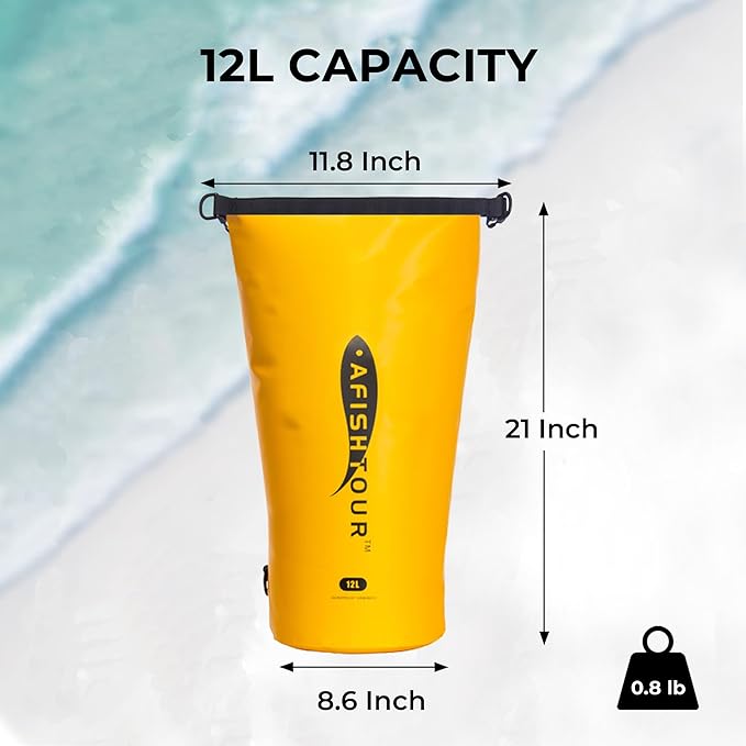 Waterproof Floating Dry Bag for Men Women - 12L Roll Top Sack Keeps Gear Dry with Shoulder Strap for Kayaking, Rafting, Boating, Swimming, Camping, Hiking, Beach, Fishing (Yellow)