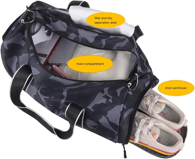 Kids Overnight Duffle Bag Girls Boys Sports Gym Bag with Shoe Compartment Wet Pocket Camouflage travel bag(Grey)