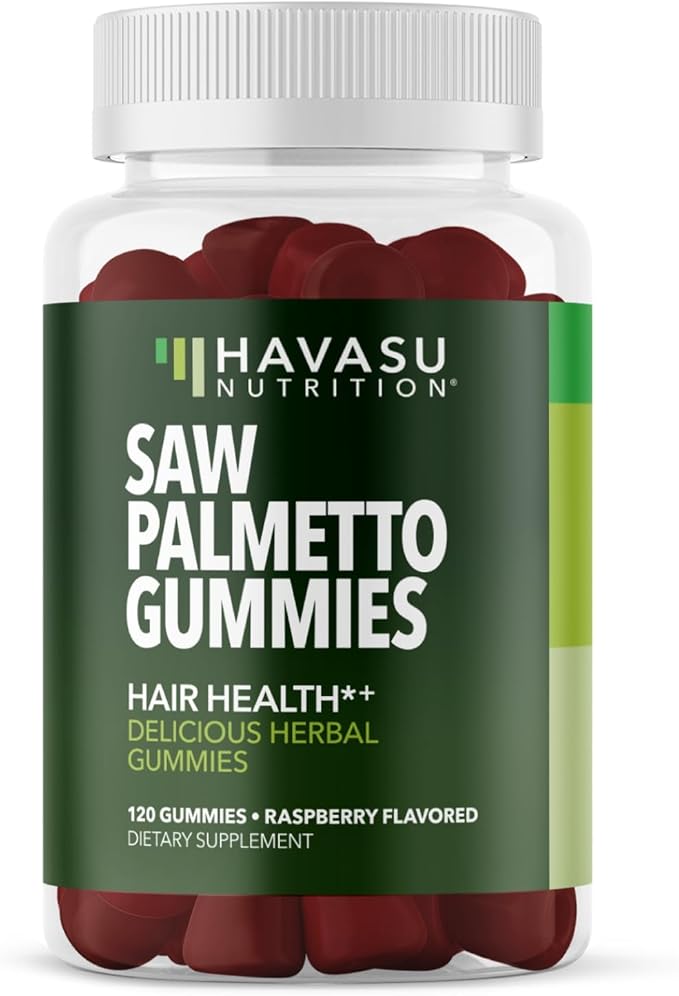 Saw Palmetto for Men Gummies - DHT Blocker Supplement for Hair Health and Male Patterned Balding - 120 Count - Supports Scalp and Prostate Wellness - Raspberry Flavor - Vegan, Non-GMO, 2 Month Supply