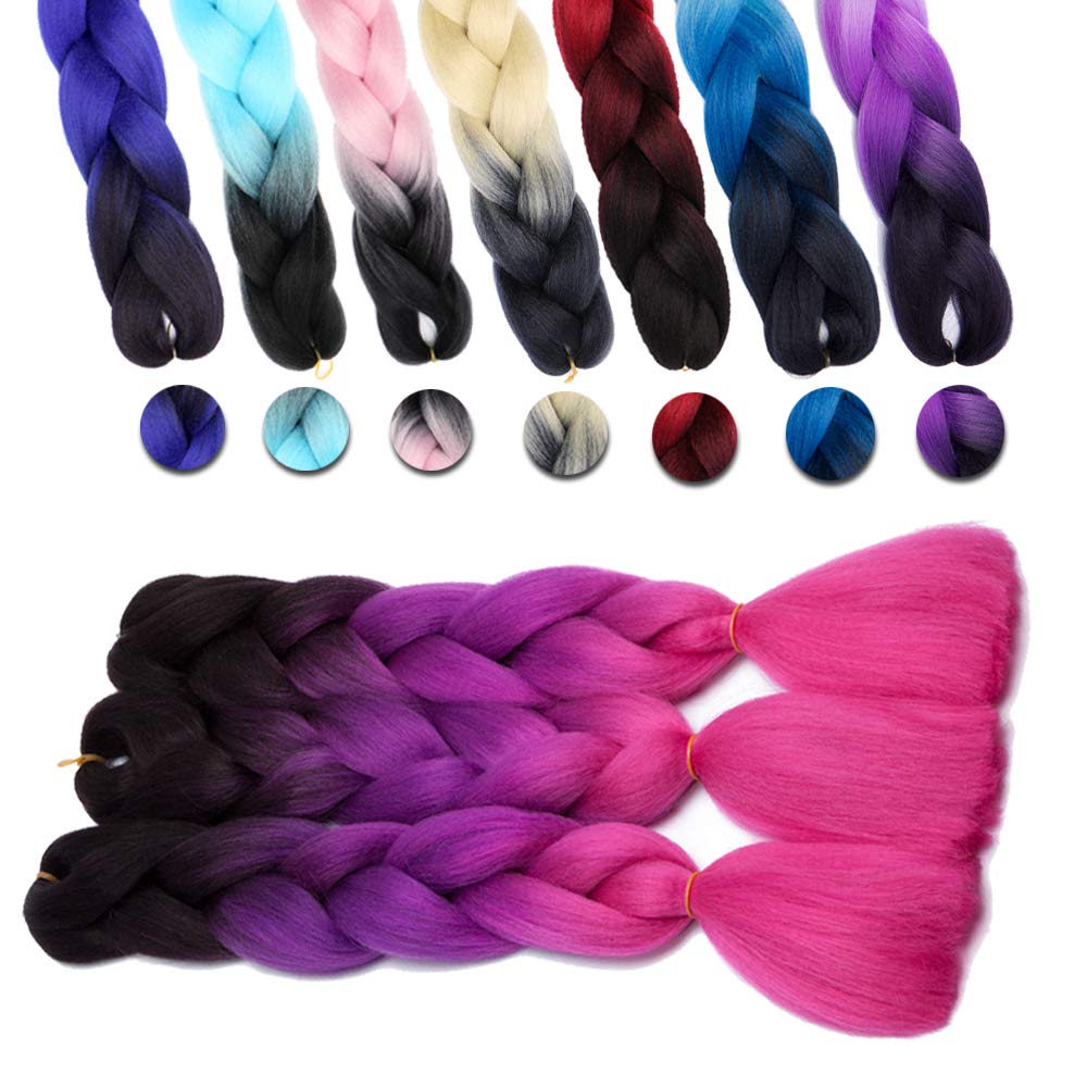 24 Inch Ombre Jumbo Braiding Hair Extensions Jumbo Braid Hair Ombre Long Jumbo Braids For Box Twist Braid Crochet Hair High Temperature Fiber 3 Tone Colored (5 Bundles, Red)