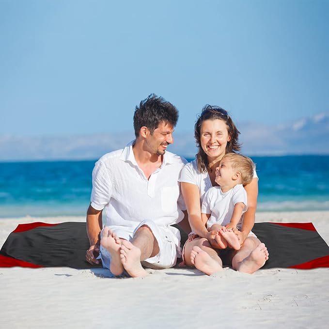 Picnic Blanket, Mini Pocket Beach Mat 55.1 x 70.8IN (3-5 People) Foldable, Lightweight Waterproof Sand Free, Foldable Thin Ground Sheet for Outdoor Camping Hiking Travel - with Hand Strap