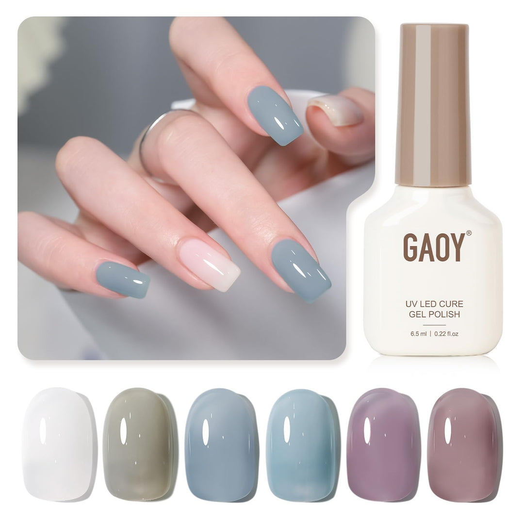 Gaoy Mizzle Gel Nail Polish, Jelly Milky White Blue Gray Purple, Sheer Gel Polish Kit For Salon Gel Manicure And Nail Art Diy At