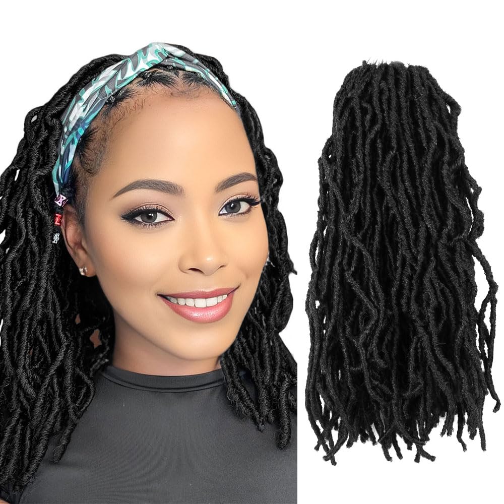 Niseyo Faux Locs Crochet Hair 12 Inch Soft Locs, 6 Packs 96 Strands Short Crochet Locs Pre Looped Synthetic Hair (1B, Natural Bl