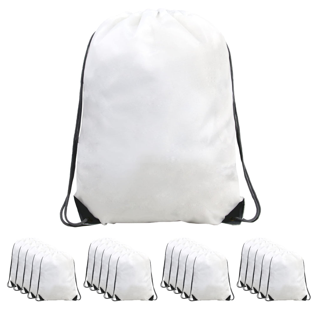 BeeGreen 20 pieces Wholesale White Drawstring Backpack Bags Cinch Bags Bulk Heavy Duty String Backpack Machine Washable Lightweight Sackpack Outdoor Sport Bags for Men Women