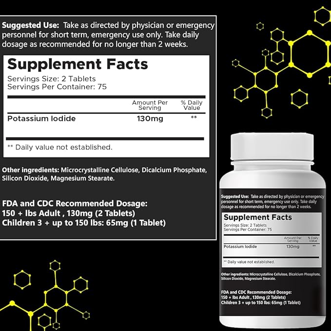ThyroKI Potassium Iodide Tablets 130 mg (150 Tablets) Thyroid Support Fast Dissolving Tablets | Potassium Iodine Pills YODO Naciente | Emergency Survival Iodine Dietary Supplement | KI Pills Non-GMO