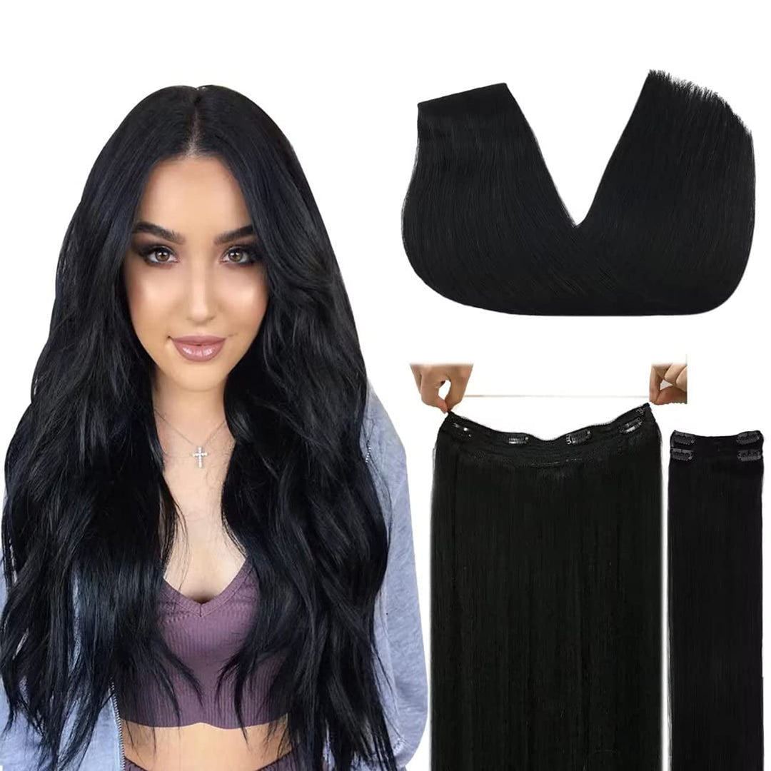 Doores Human Hair Extensions, 22 Inch 150G Wire Hair Extensions Jet Black, Hair Extensions Invisible Line Natural Straight Wire