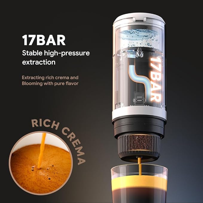 BENFUCHEN 3 in 1 Portable Espresso Machine With NO Heating Function, Type-C Charging Electric Espresso Maker, 17 Bar Mini Coffee Maker For NESPRESSO/DolceGusto Pods & Ground Coffee On the Go, Black