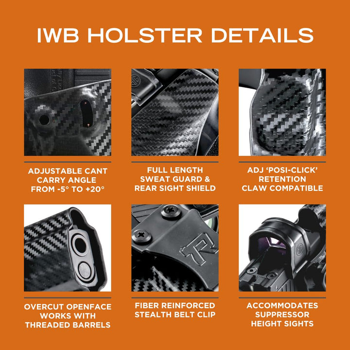 Concealment Express Concealed Carry IWB Kydex Holster Fits Glock 43/43X w/TLR-6, Right Hand (Carbon Fiber Black) - Rounded Gear