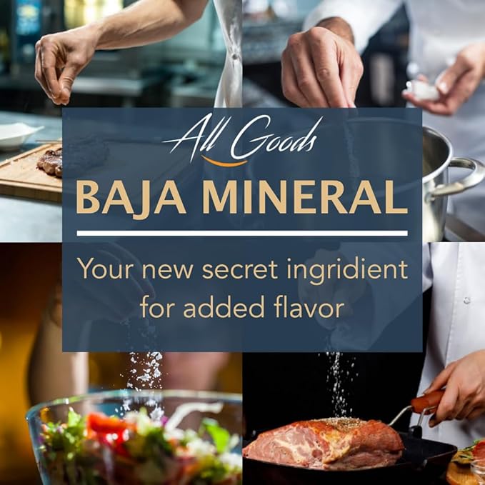All Goods Products Baja Mineral Coarse Grain Sea Salt, 8 oz Natural Salt from Mexico, Unrefined, Hand-Harvested, Loaded With 72+ Essential Minerals, Kosher, 30% Low Sodium.