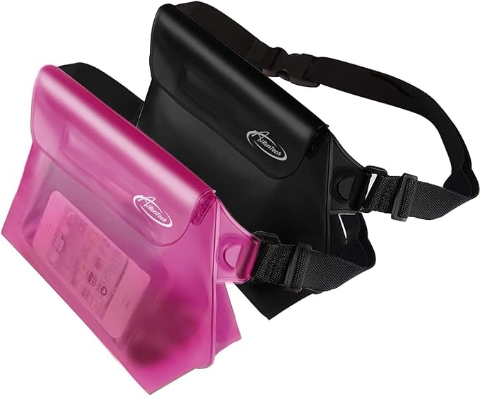 AiRunTech Waterproof Pouch with Waist Strap (2 Pack) | Adjustable Waterproof Dry Fanny Bag for Boating Swimming Kayaking Surfing | Beach Cruise Travel Accessories Essentials Vacation Must haves