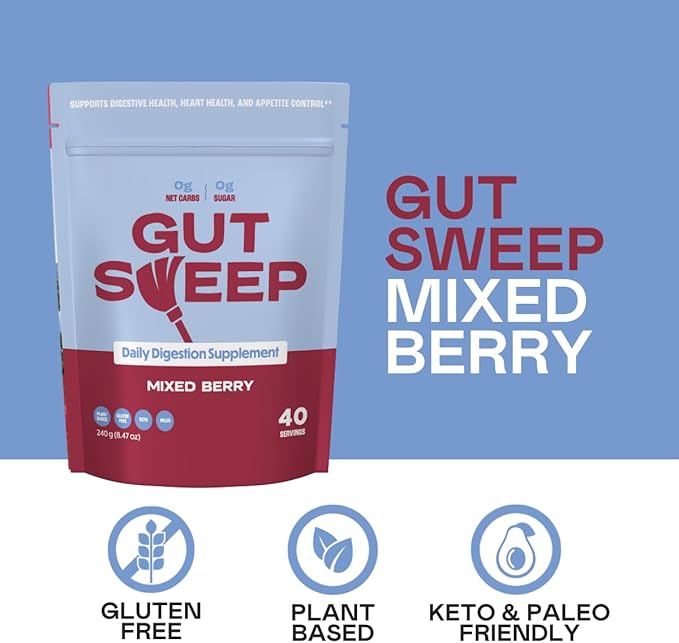 Gut Sweep - Daily Digestion Supplement - Psyllium Husk Fiber - Supports Appetite Control - Gluten Free & Plant Based - Keto & Paleo Friendly - 40 Servings - Mixed Berry