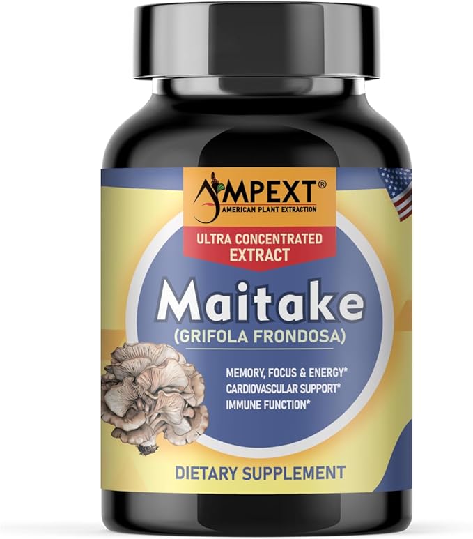 Maitake Mushroom Extract - Premium Quality, Only Fruiting Bodies, Source of Beta-Glucans, Heart & Cardiovascular Welness, Vitality & Resilience, Memory Booster, Immune Support, 90 Veg Caps.
