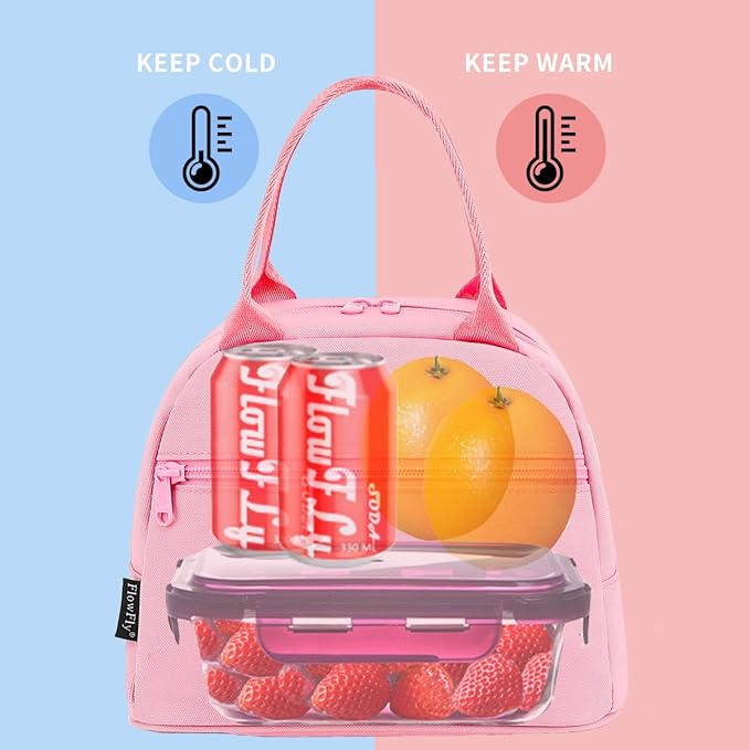 FlowFly Lunch Bag Tote Bag Lunch Organizer Lunch Holder Insulated Lunch Cooler Bag for Women/Men,Pink, LB002-PK07
