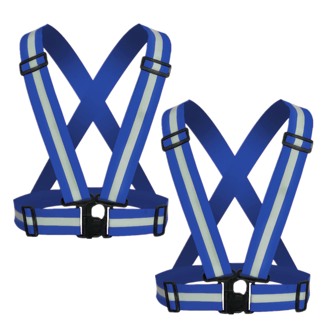 YUNLOVXEE Reflective Strap Safety Vest Gear - 2-10 Pack Adjustable High Visible Reflective Running Gear for Women Men Night (Blue x2)
