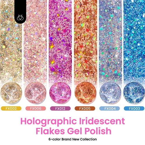 Beetles Glitter Gel Nail Polish 6 Colors Orange Gold Hot Pink Blue Shimmer Silver Colors Sparkly Shiny UV Gel LED Nail Lamp Gel Polish Kit for Home DIY Nail Designs