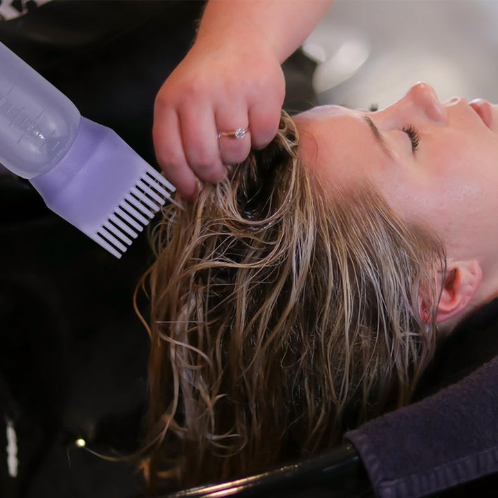 FZWONVUC 4 Pack Root Comb Applicator Bottle, Hair Oil Comb Applicator for Hair Dye, Shampoos, Salons (White+Purple)