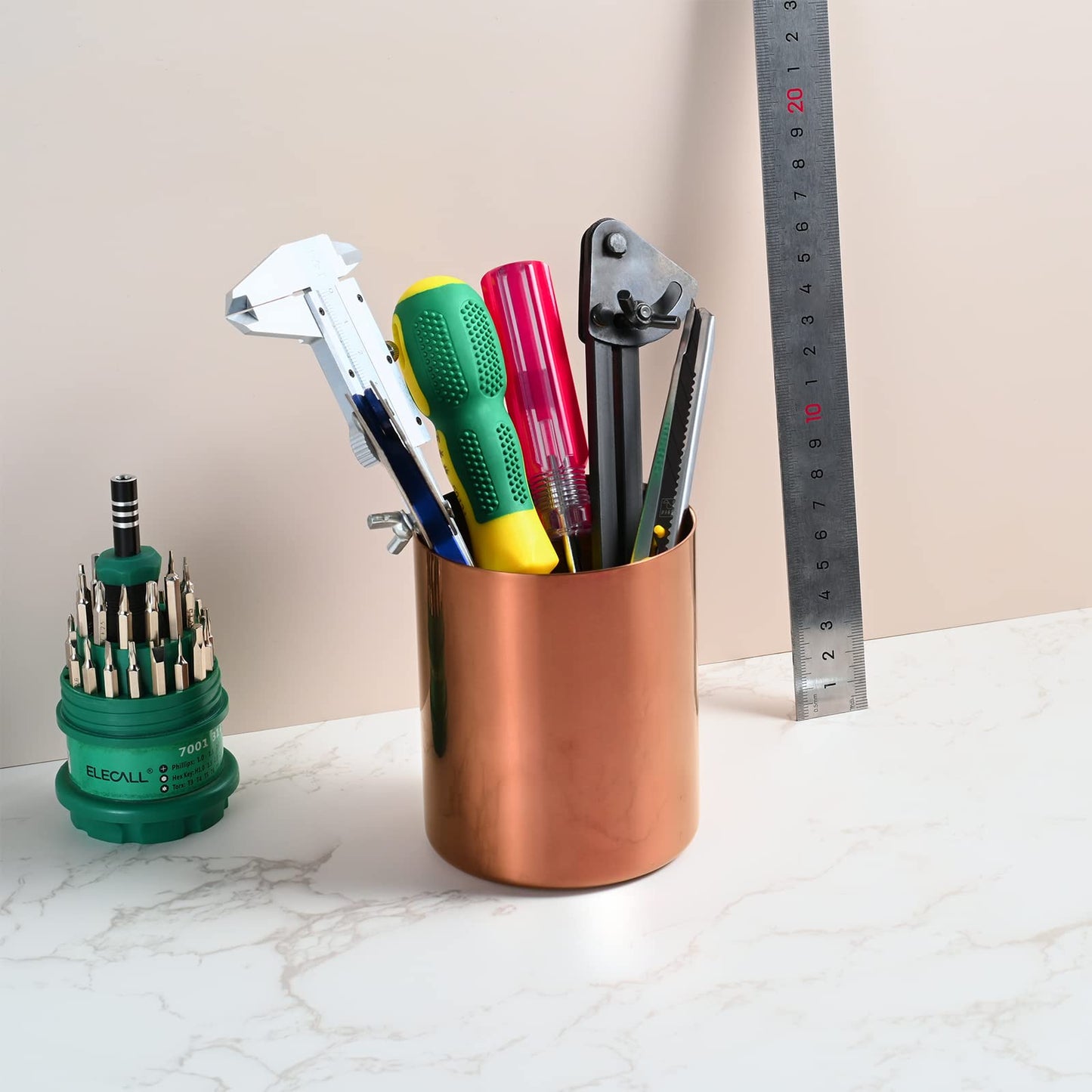 Bidponds Rose Gold Pencil Holder for Desk, Stainless Steel Pencil Cup, Pen Holder Cup, Pen Pot, Vases Flower Pot, Makeup Brush Holder, Desktop Accessory Stationery Organizer