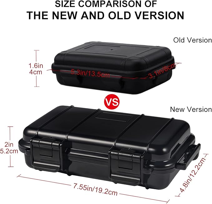 Dry Storage Box, Shockproof Waterproof Box with 2 U‑Shape Buckle, Plastic Storage Container for Cameras, Phones, Camping, Fishing, Hiking(Large-Black)