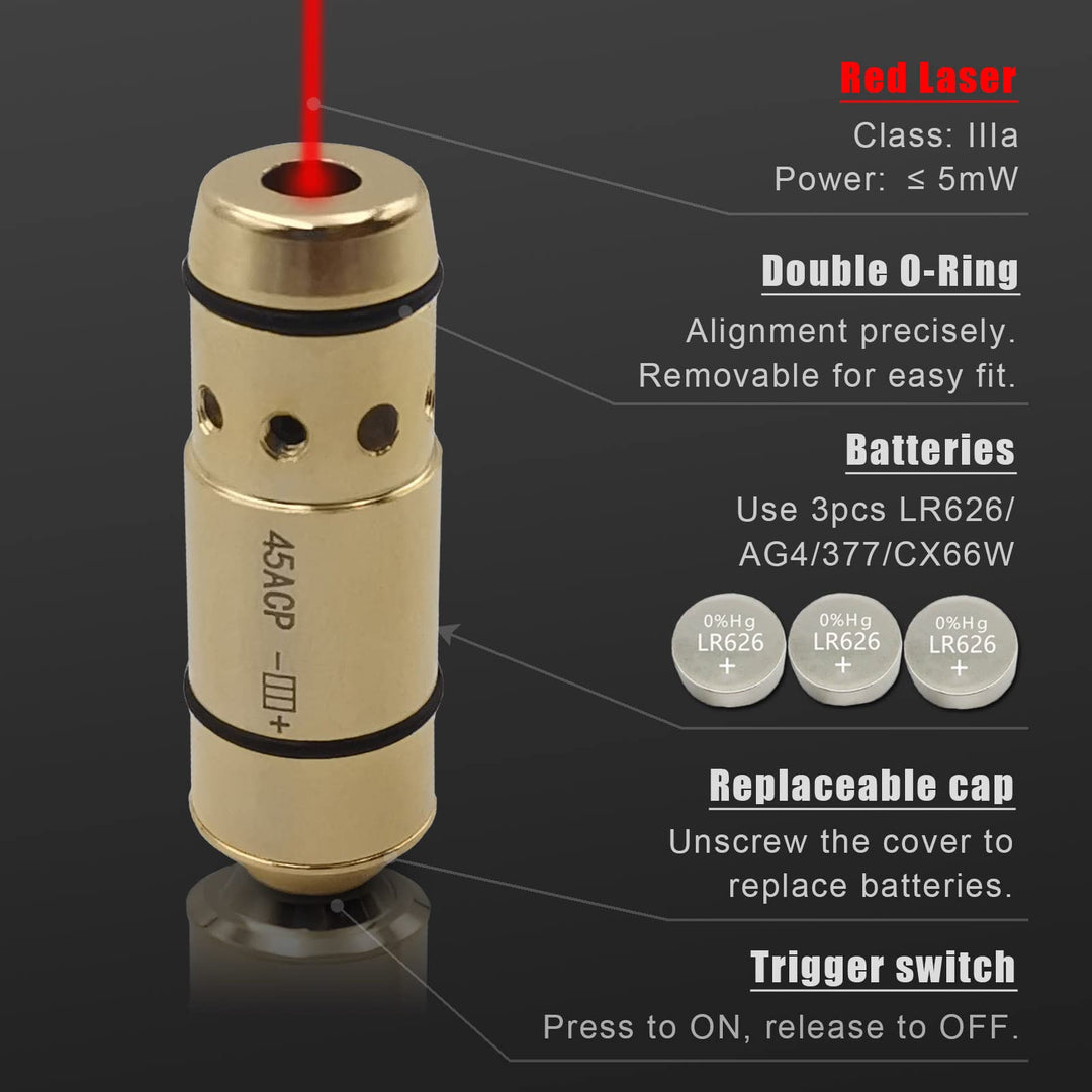 Angeebin Laser Training Cartridge for 45ACP,40S&W,380ACP,9MM Suitable for Dry Fire Training and Boresighting Sight, Red Laser Bullet with Spare Accessories (45acp)