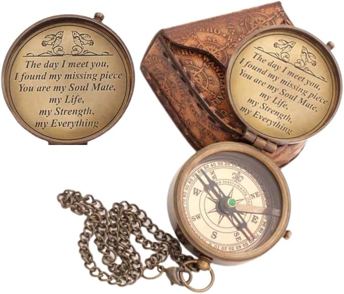 RII Compass with Leather Case with Love Quote/Gift for Him/Gift for Husband/Gift for Boyfriend