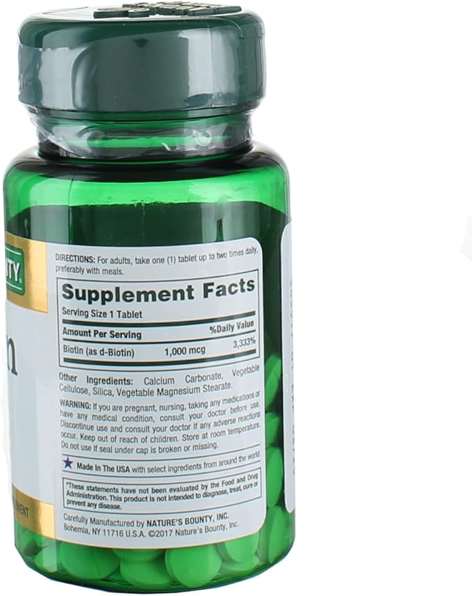 Nature's Bounty Energy Health Biotin Coated Tablets, 1000 mcg, 100 Ct (1 Pack)
